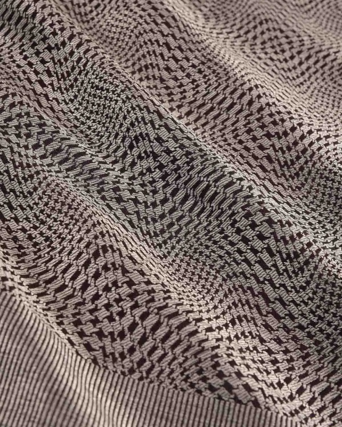 Mahogany Silver Zari Illusion Houndstooth Brocade Handwoven Silk Wool Unisex Dress Shawl