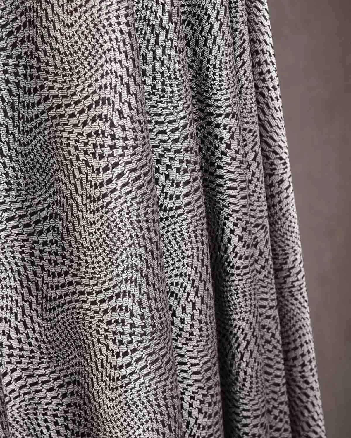 Mahogany Silver Zari Illusion Houndstooth Brocade Handwoven Silk Wool Unisex Dress Shawl