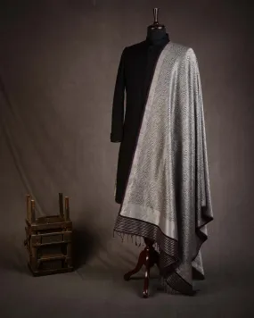 Mahogany Silver Zari Illusion Houndstooth Brocade Handwoven Silk Wool Unisex Dress Shawl