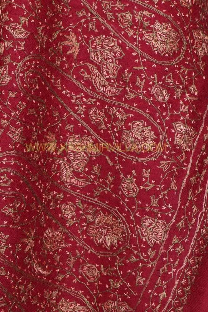 Maroon Color Embroidered Sozni Shawl Enriched With Beautiful Designer Jaal Pattern Add Elegance.