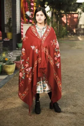 Maroon Color Kashmiri Shawl With Aari Jaal Gives A Trendy Look To The Wearer.