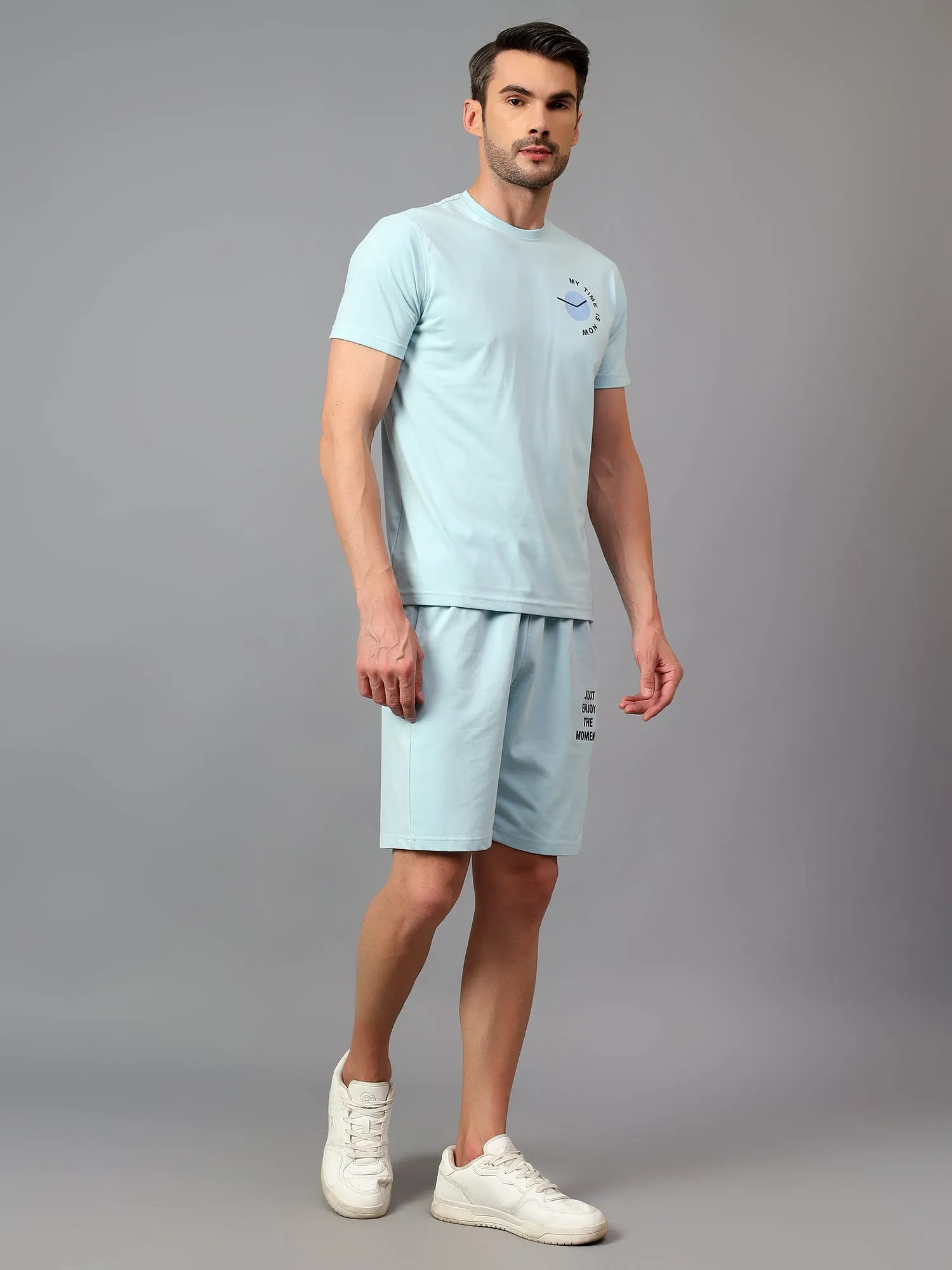 Men's Sky Blue Printed Casual Co-ord Set