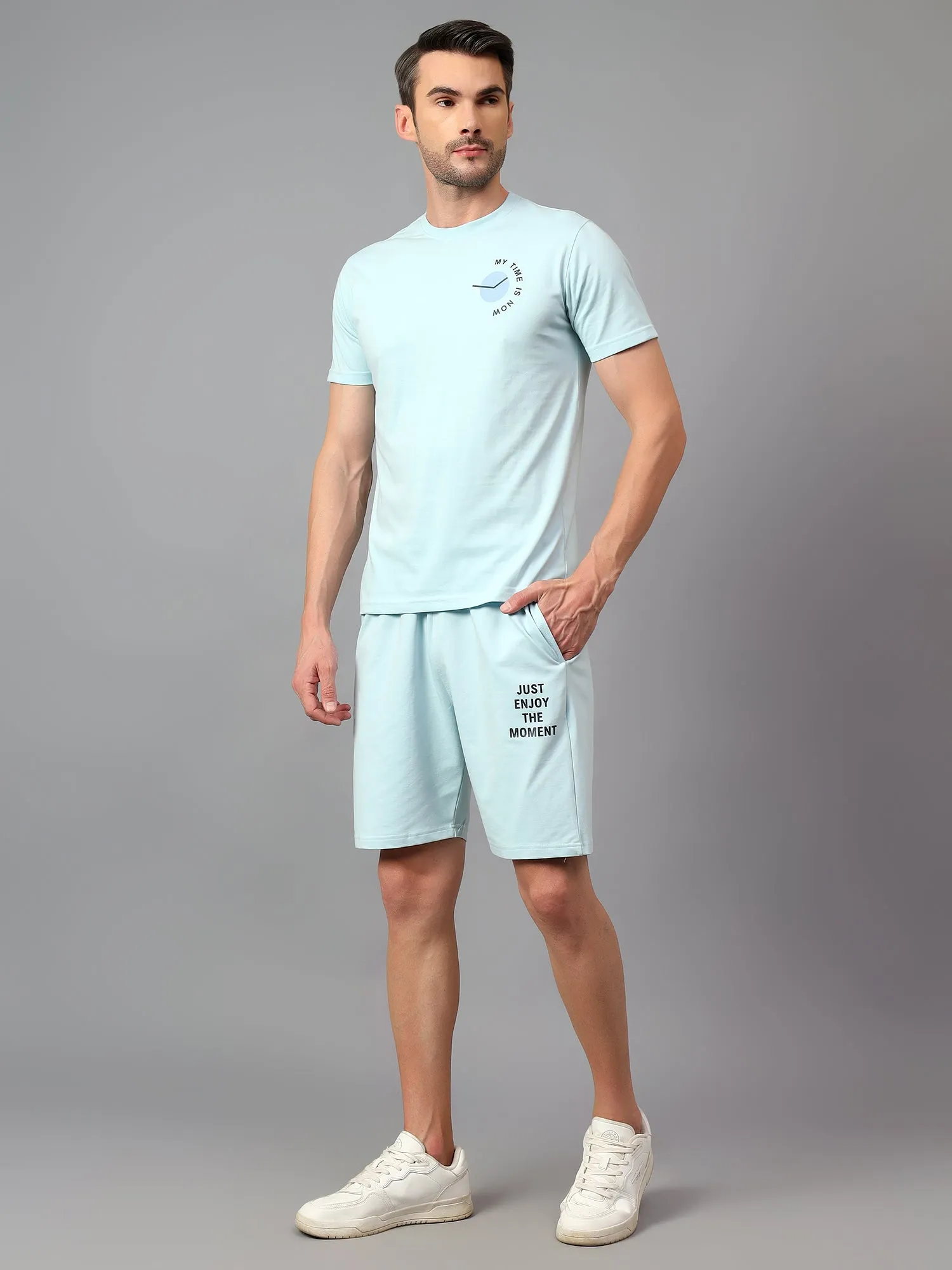 Men's Sky Blue Printed Casual Co-ord Set