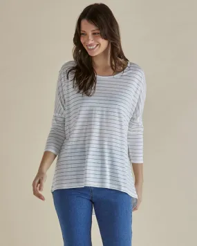 Milan 3/4 Sleeve Top - White Lurex Stripe