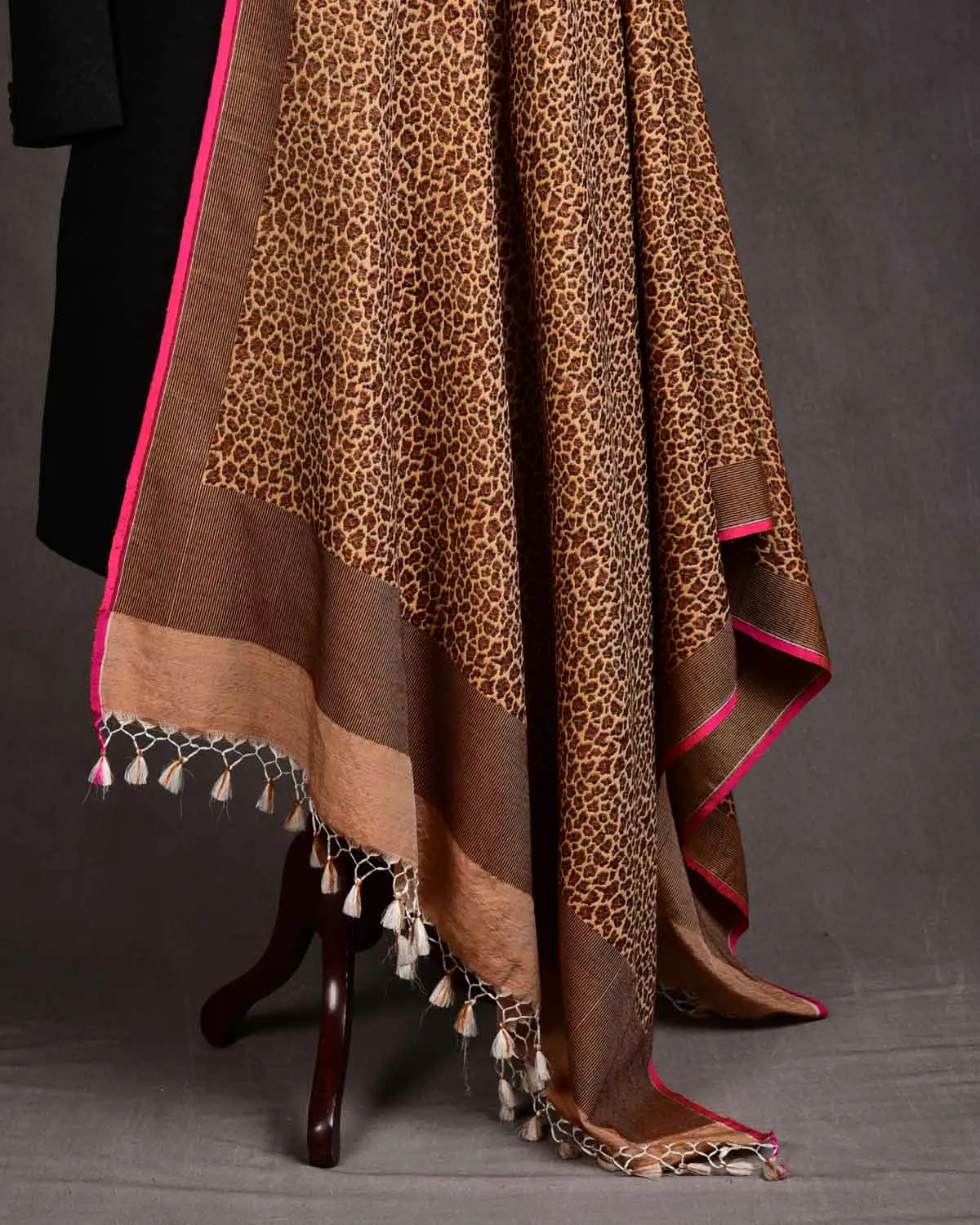 Mustard Yellow Banarasi Leopard Stripes Brocade Handwoven Silk-wool Unisex Dress Shawl