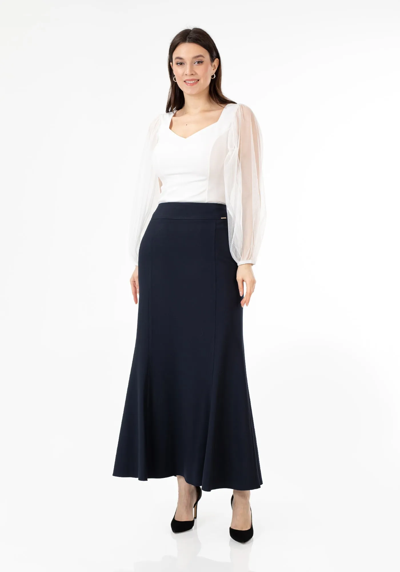 Navy Fishtail Maxi Skirt | Regular & Plus Size