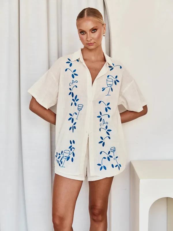 New 3D embroidered comfortable casual shirt short suit