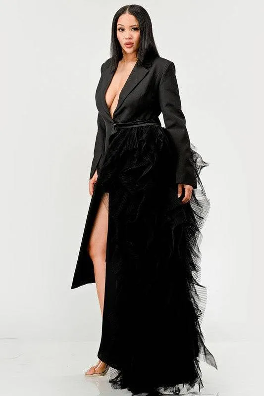 Noir Cascade Tuxedo Gown Dress