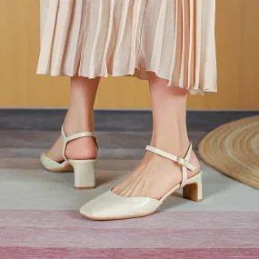 Nude Block Heels Closed Toe Spring Chunky Heels Casual Fashionable Shoes