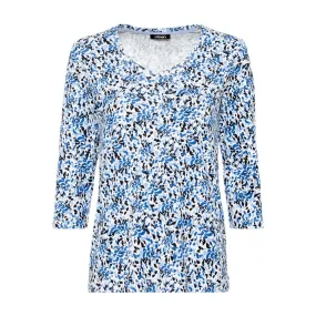 Olsen V-Neck Printed Top With 3/4 Sleeves in Edda Fit