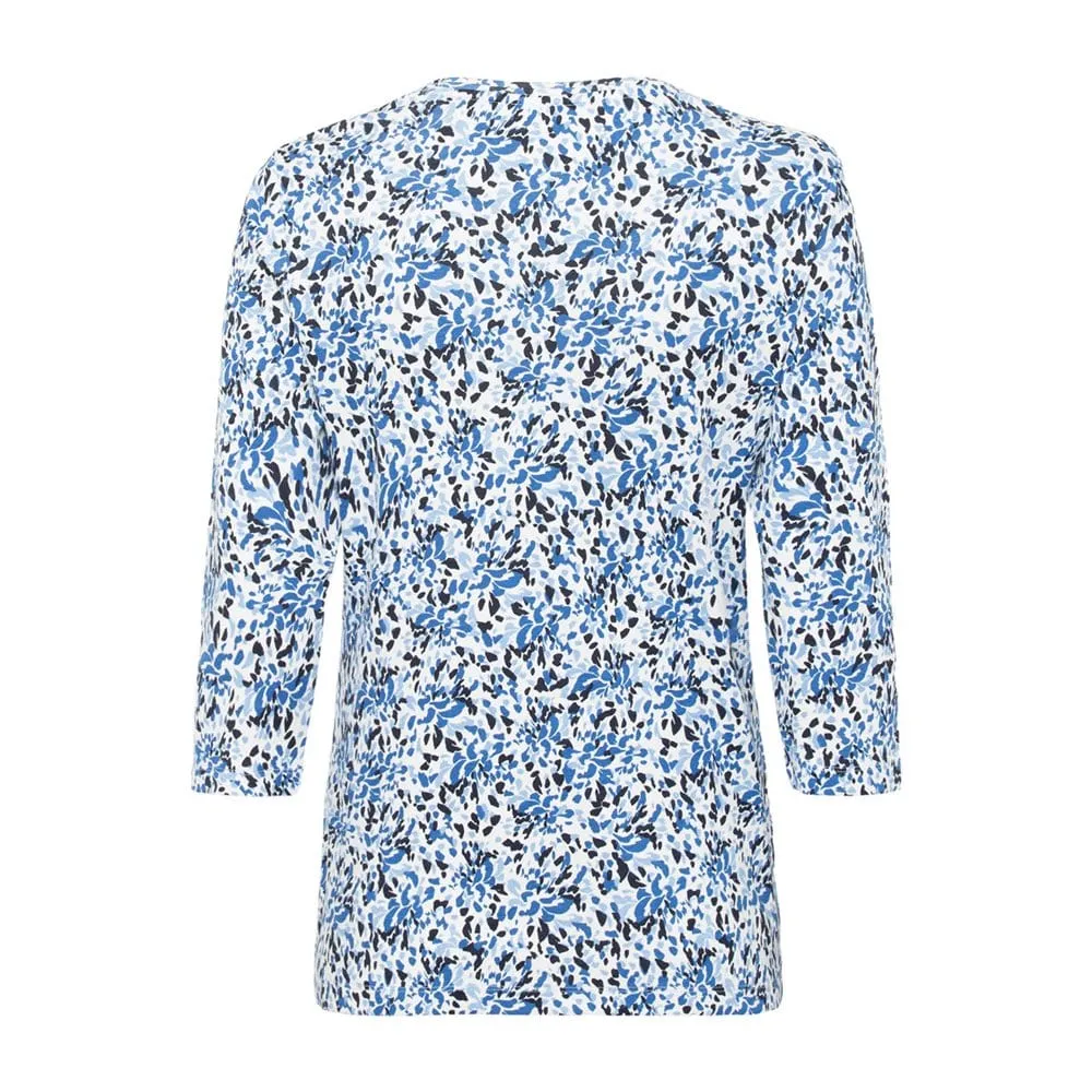 Olsen V-Neck Printed Top With 3/4 Sleeves in Edda Fit
