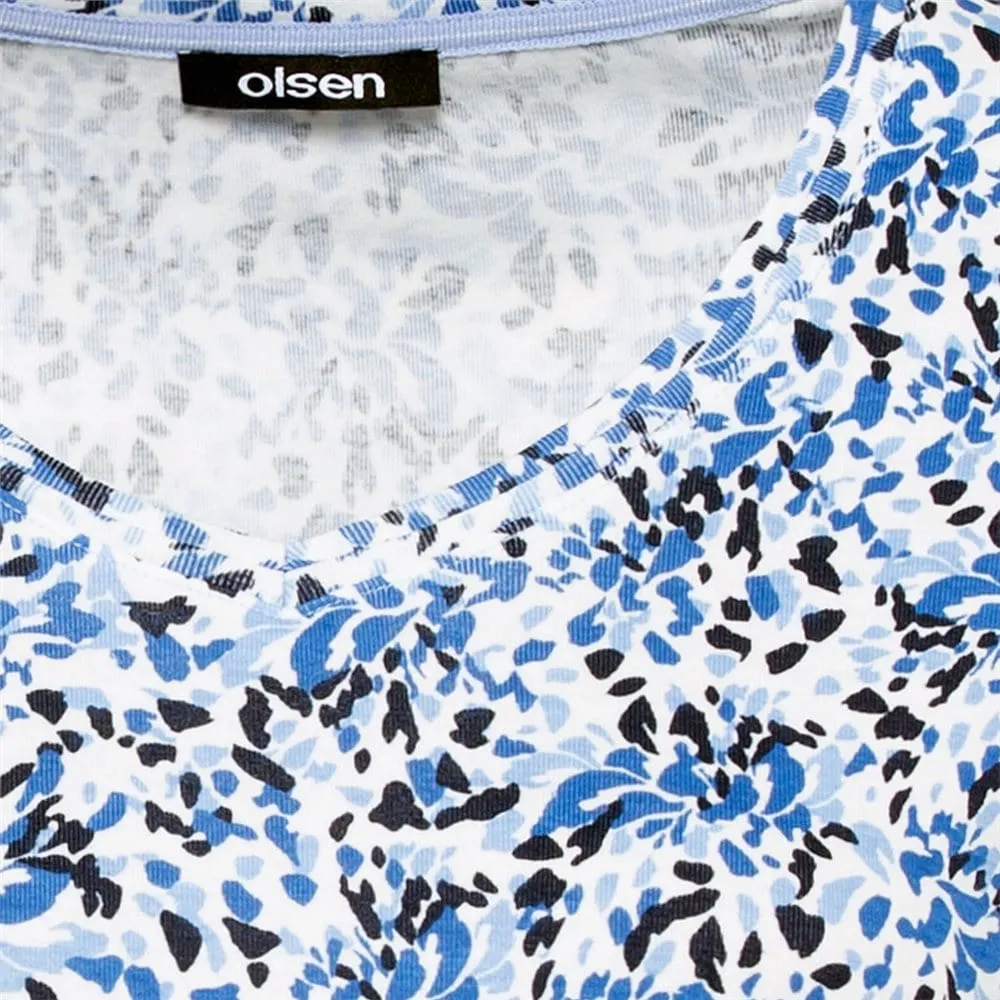 Olsen V-Neck Printed Top With 3/4 Sleeves in Edda Fit