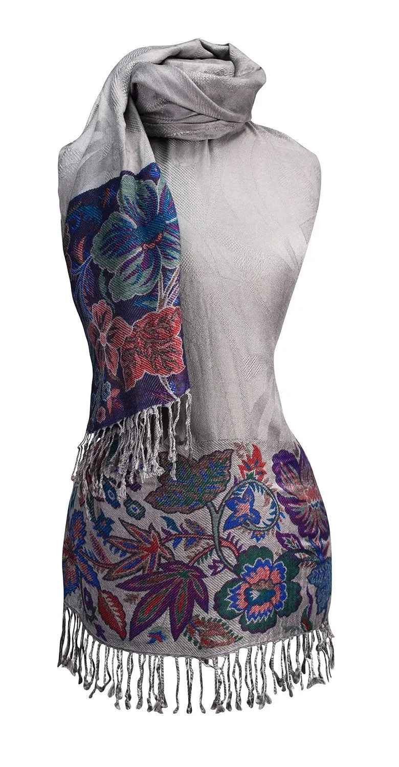 Peach Couture Exclusive Paisley Floral Border Reversible Pashmina Wrap Shawl