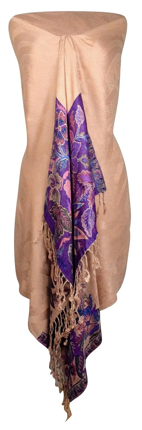 Peach Couture Exclusive Paisley Floral Border Reversible Pashmina Wrap Shawl
