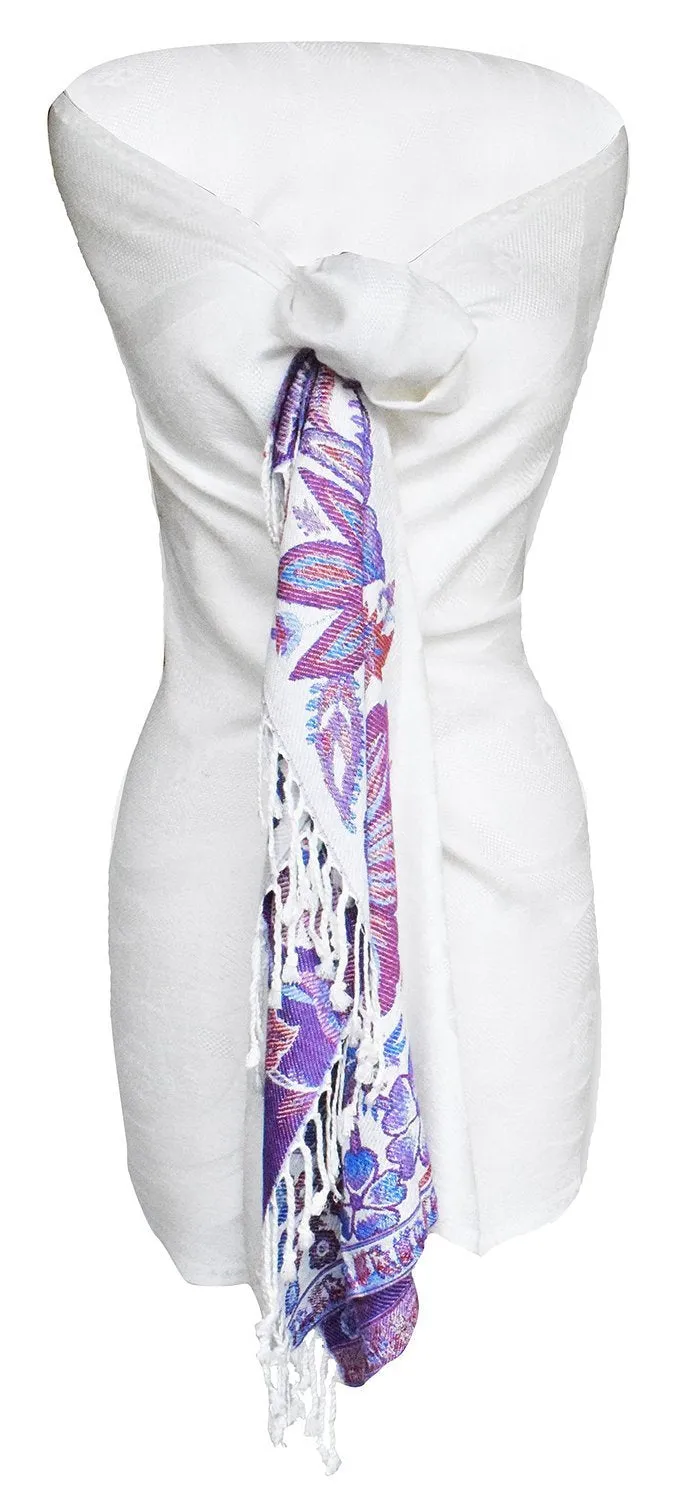 Peach Couture Exclusive Paisley Floral Border Reversible Pashmina Wrap Shawl