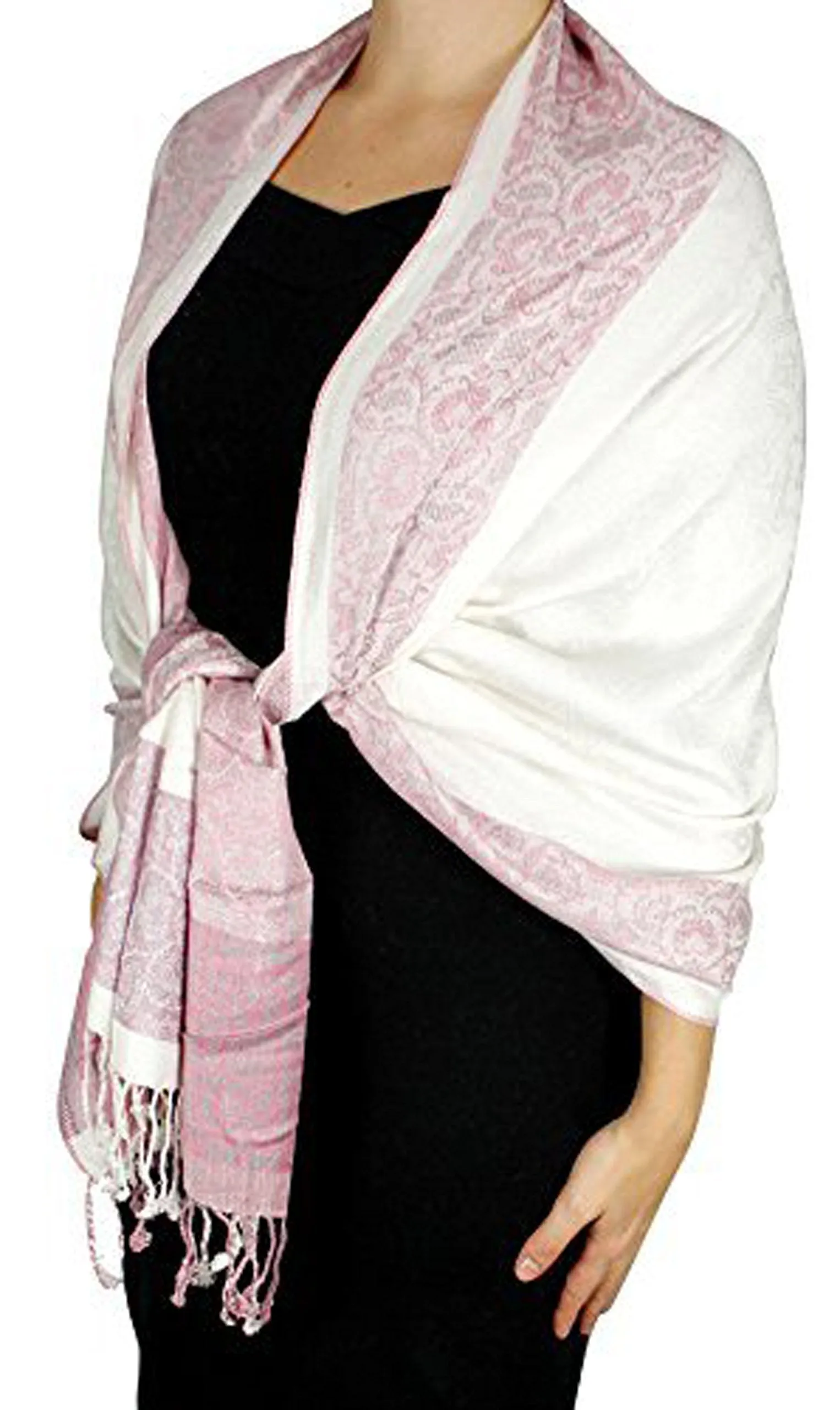 Peach Couture Exclusive Paisley Floral Border Reversible Pashmina Wrap Shawl