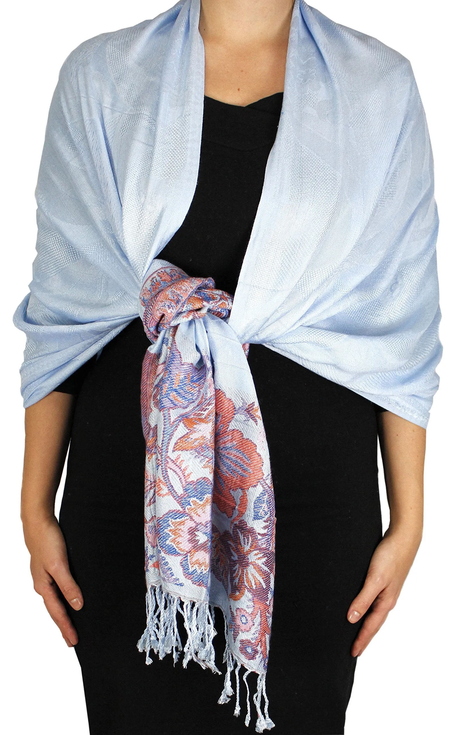 Peach Couture Exclusive Paisley Floral Border Reversible Pashmina Wrap Shawl