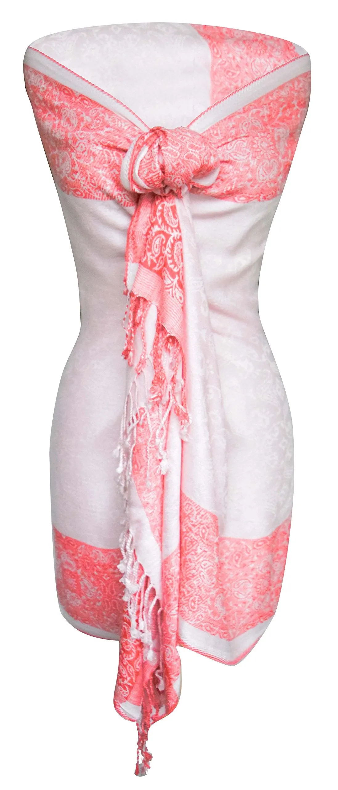 Peach Couture Exclusive Paisley Floral Border Reversible Pashmina Wrap Shawl