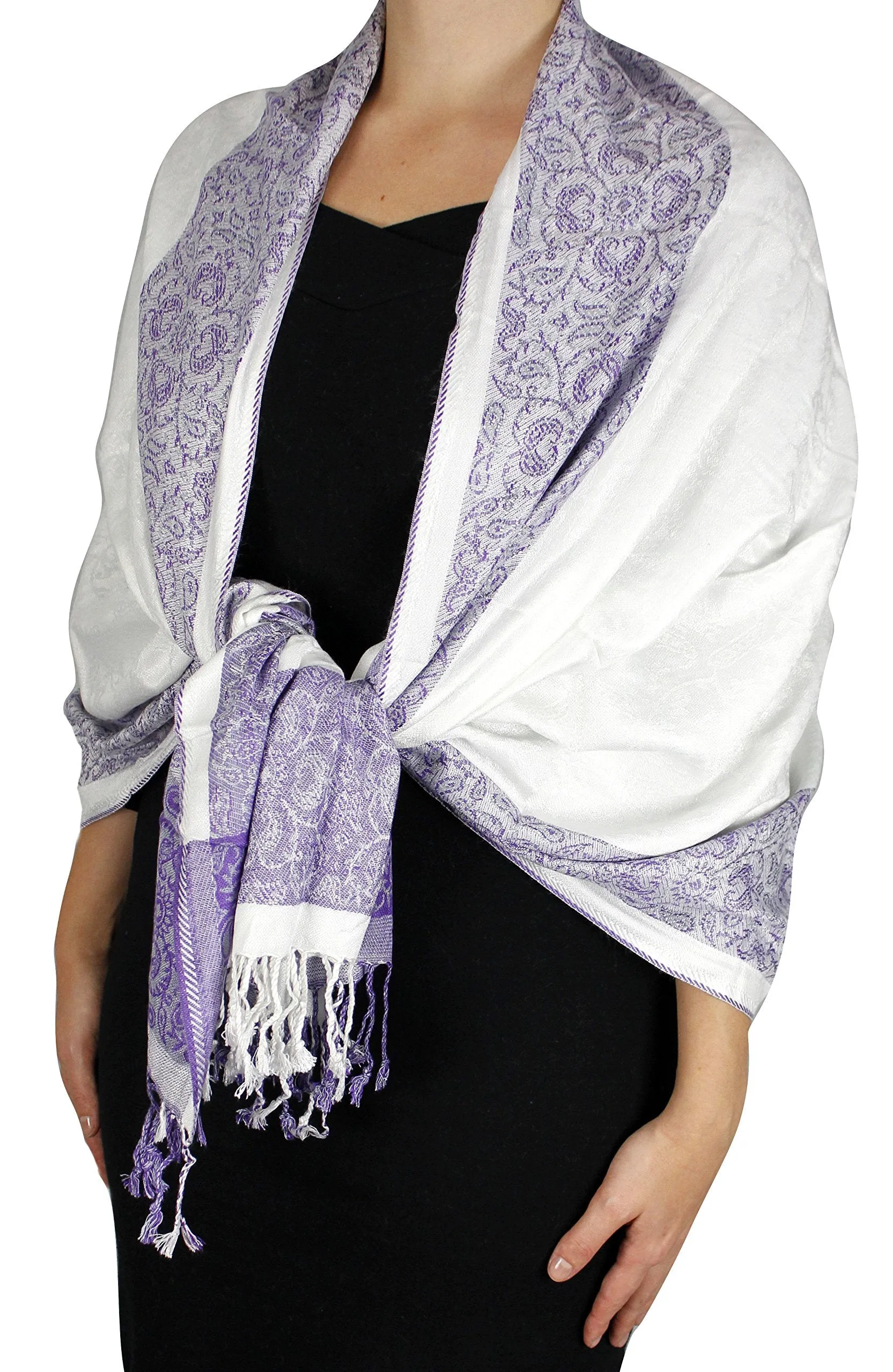 Peach Couture Exclusive Paisley Floral Border Reversible Pashmina Wrap Shawl