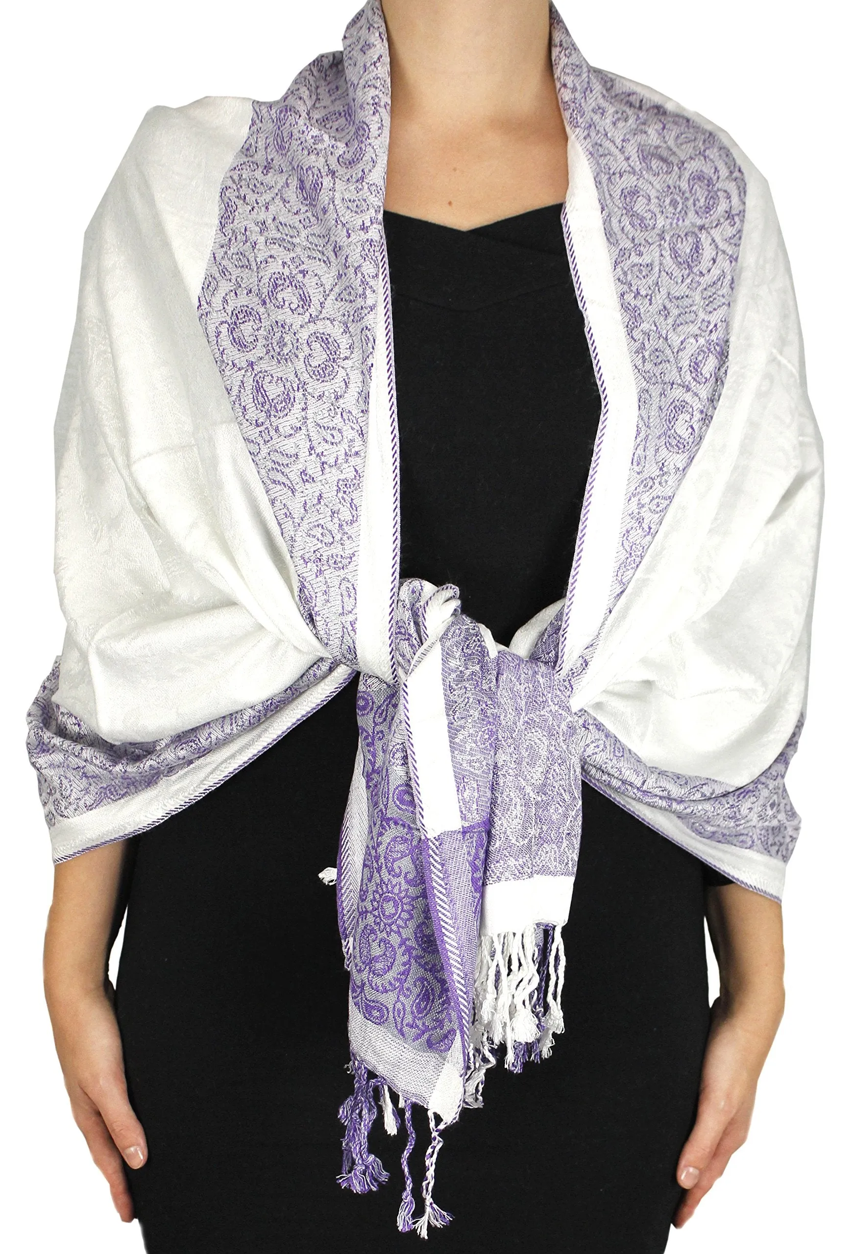 Peach Couture Exclusive Paisley Floral Border Reversible Pashmina Wrap Shawl
