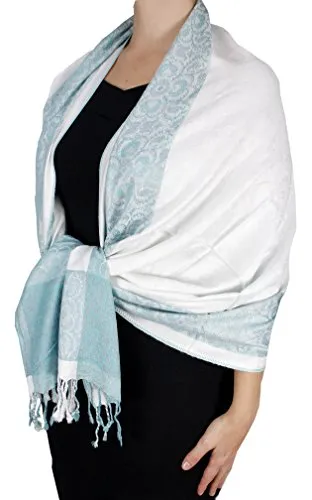 Peach Couture Exclusive Paisley Floral Border Reversible Pashmina Wrap Shawl