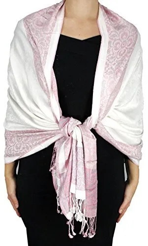Peach Couture Exclusive Paisley Floral Border Reversible Pashmina Wrap Shawl