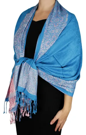 Peach Couture Exclusive Paisley Floral Border Reversible Pashmina Wrap Shawl