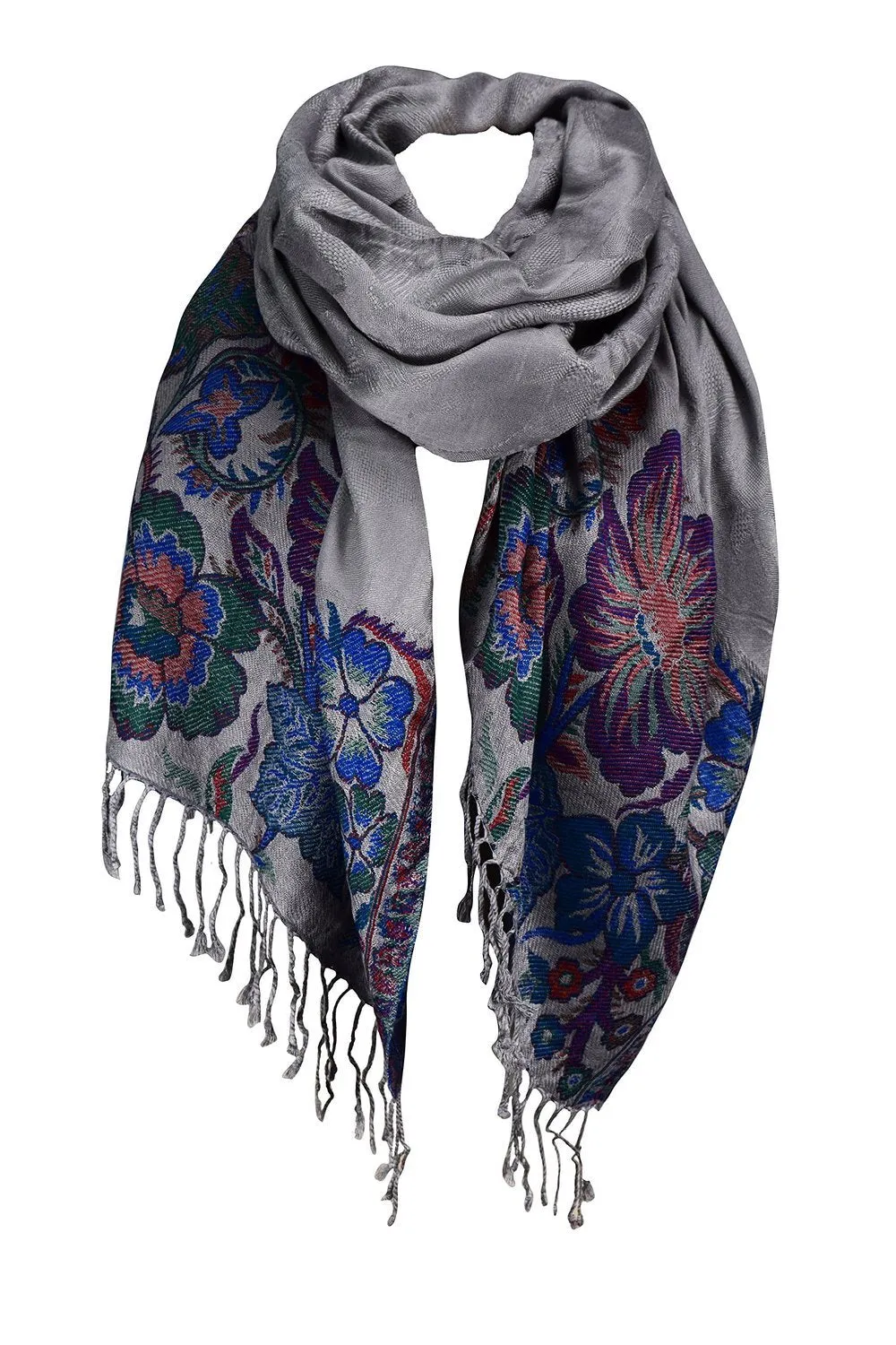 Peach Couture Exclusive Paisley Floral Border Reversible Pashmina Wrap Shawl