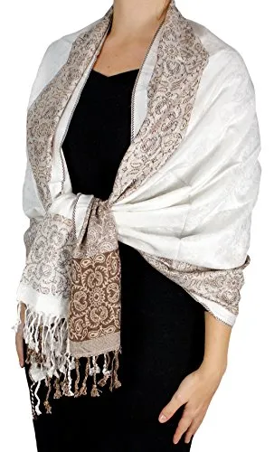 Peach Couture Exclusive Paisley Floral Border Reversible Pashmina Wrap Shawl