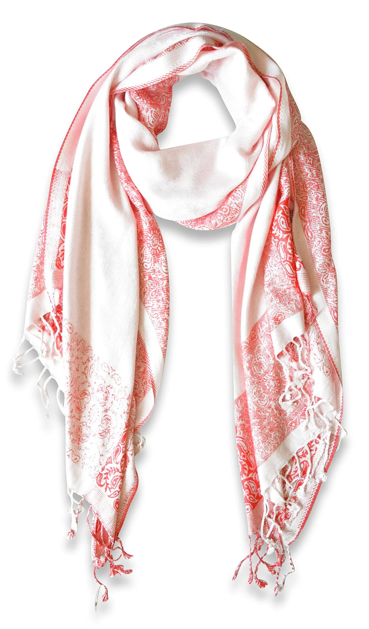 Peach Couture Exclusive Paisley Floral Border Reversible Pashmina Wrap Shawl