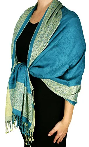 Peach Couture Exclusive Paisley Floral Border Reversible Pashmina Wrap Shawl
