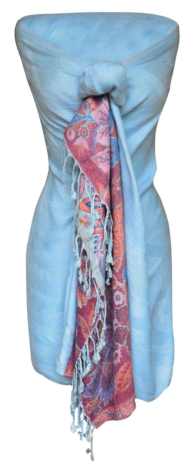 Peach Couture Exclusive Paisley Floral Border Reversible Pashmina Wrap Shawl