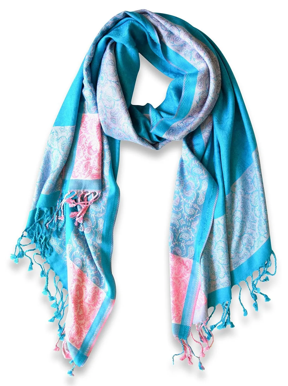 Peach Couture Exclusive Paisley Floral Border Reversible Pashmina Wrap Shawl