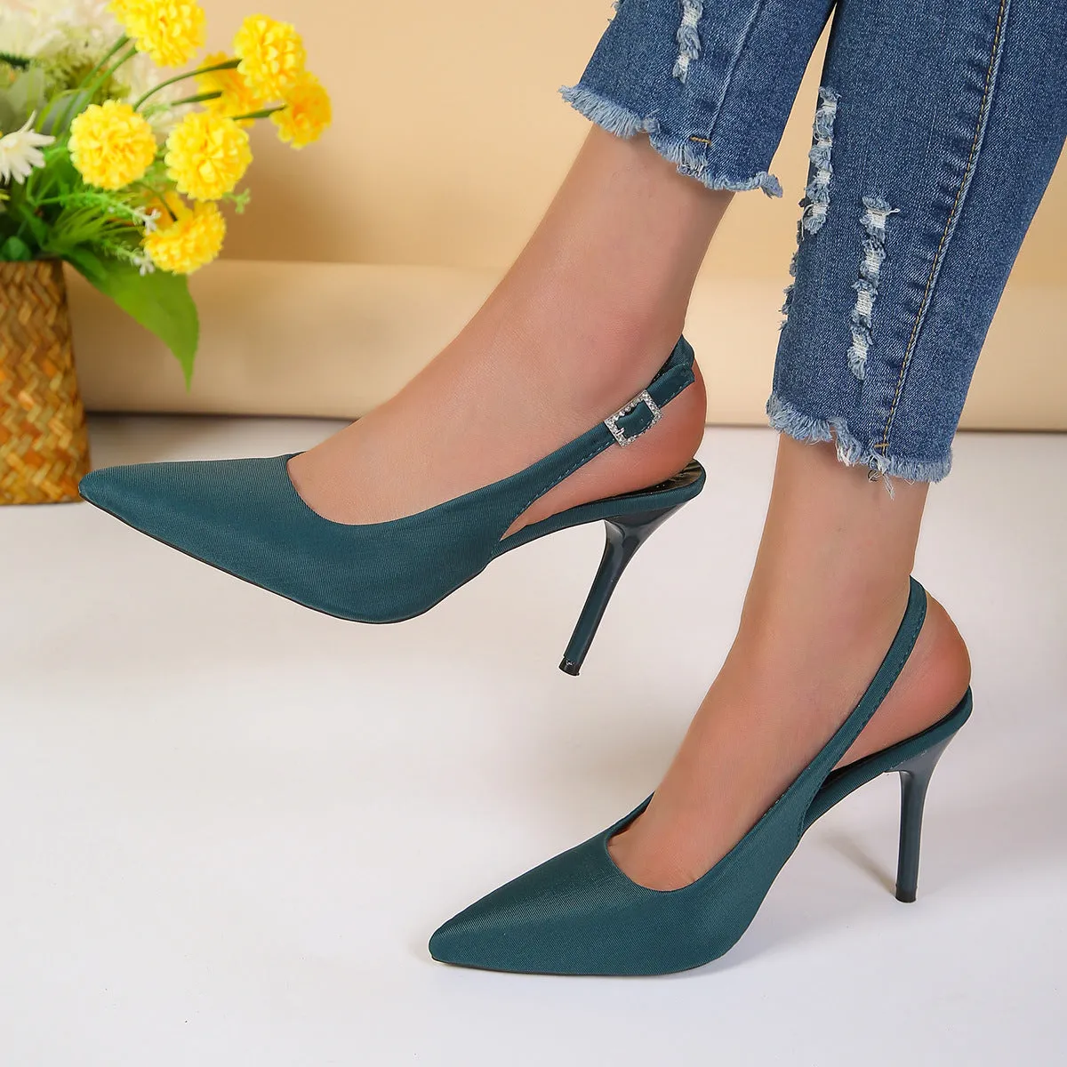 Pointed Toe Buckle Sandals Stiletto High Heels Shoes For Women