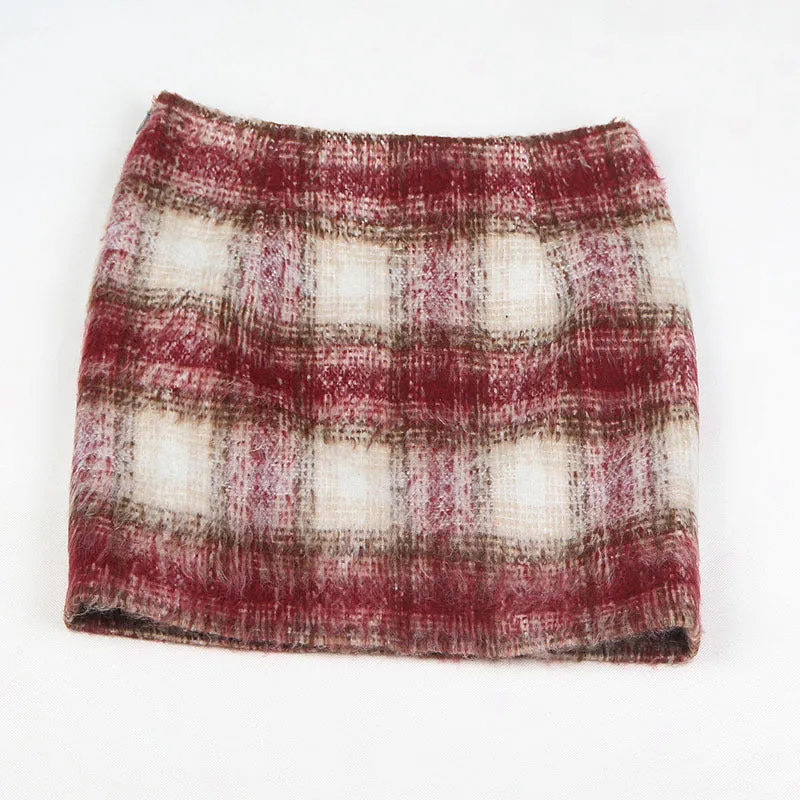 Quality Wool Chequered A-Line Hip Flattering Skirt