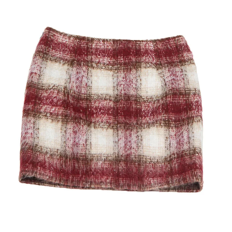 Quality Wool Chequered A-Line Hip Flattering Skirt