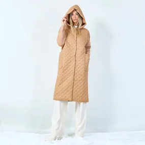Quilted hooded longline vest wholesale