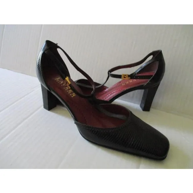 Ralph Lauren Black T Ankle Strap Pumps Size Us