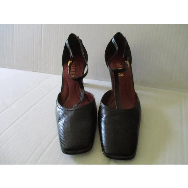 Ralph Lauren Black T Ankle Strap Pumps Size Us