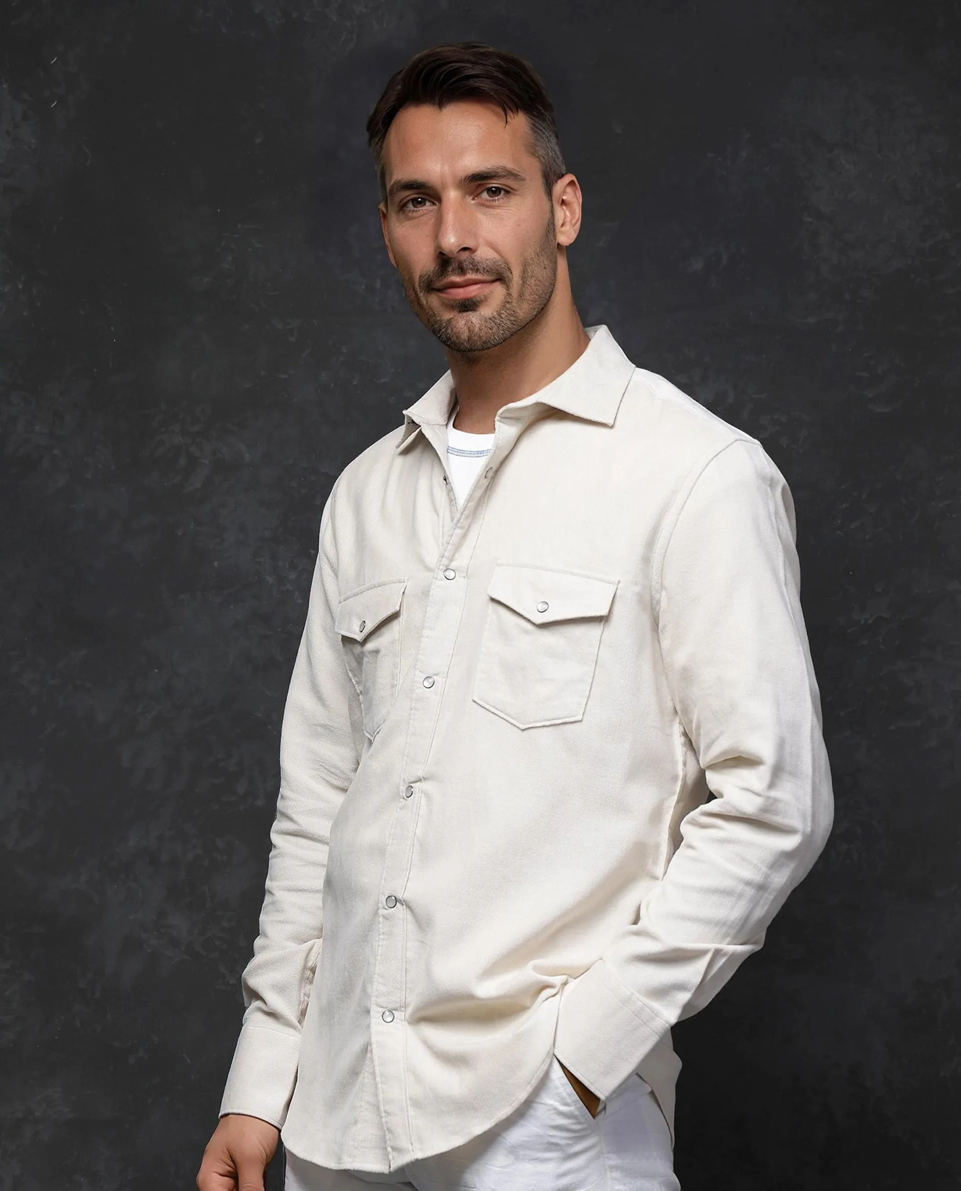 Rare Rabbit Men Cordin-2 Beige Full Sleeve Regular Collared Button Closure Double Pocketed Regular Fit Textured Shirt