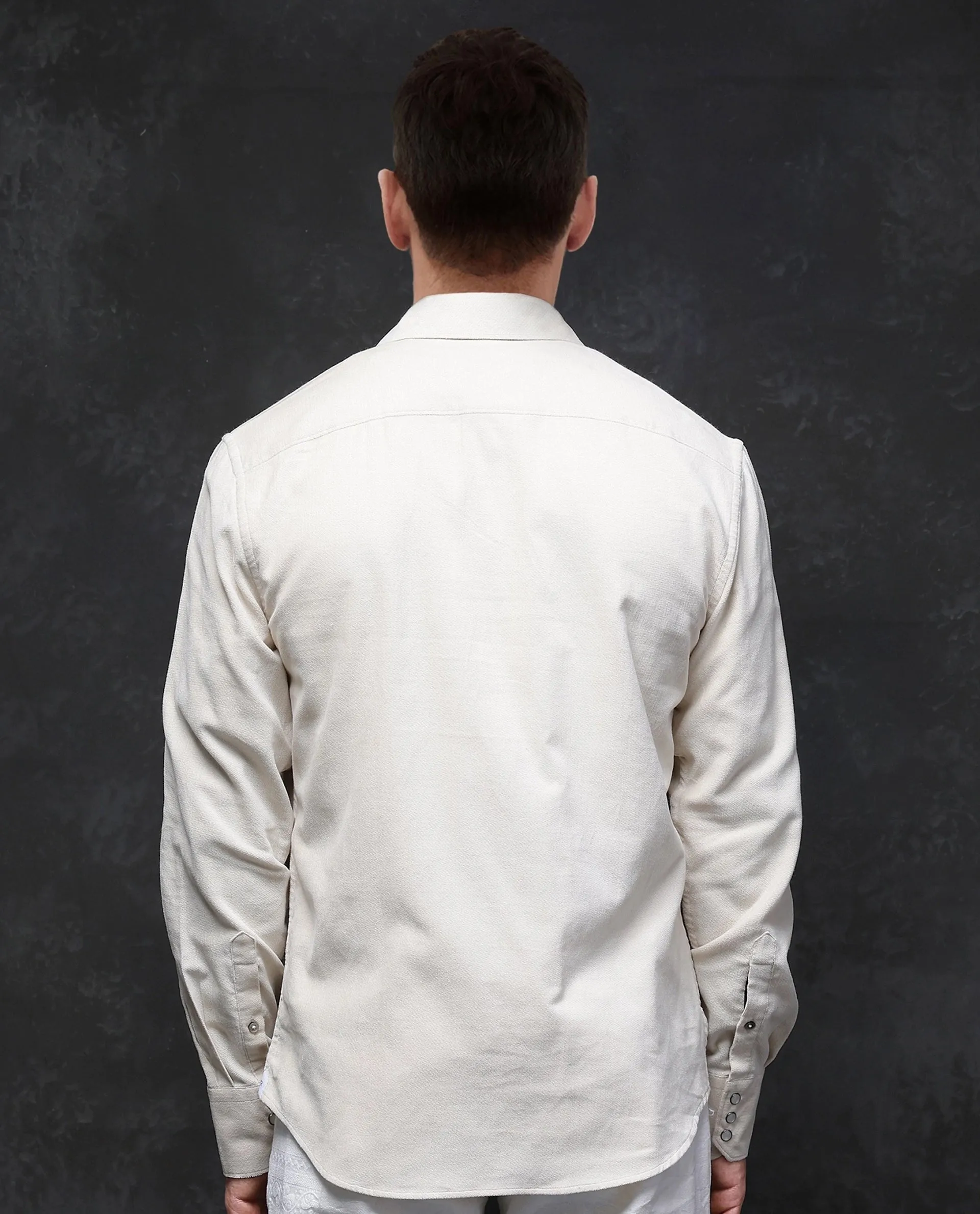 Rare Rabbit Men Cordin-2 Beige Full Sleeve Regular Collared Button Closure Double Pocketed Regular Fit Textured Shirt