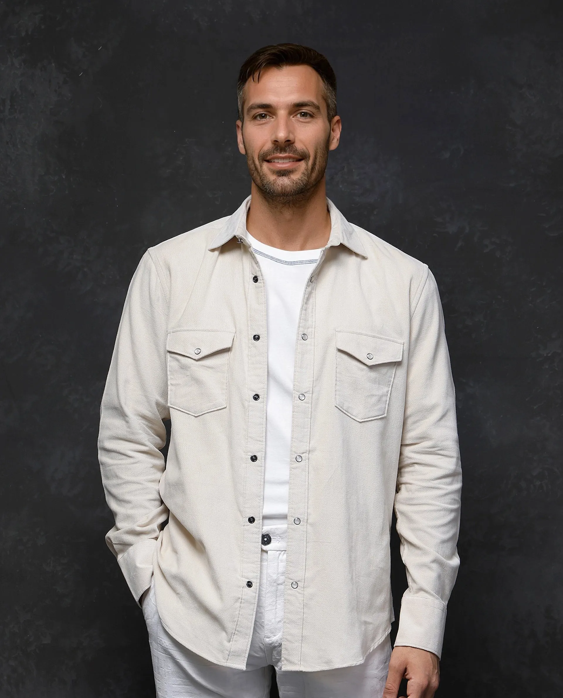 Rare Rabbit Men Cordin-2 Beige Full Sleeve Regular Collared Button Closure Double Pocketed Regular Fit Textured Shirt