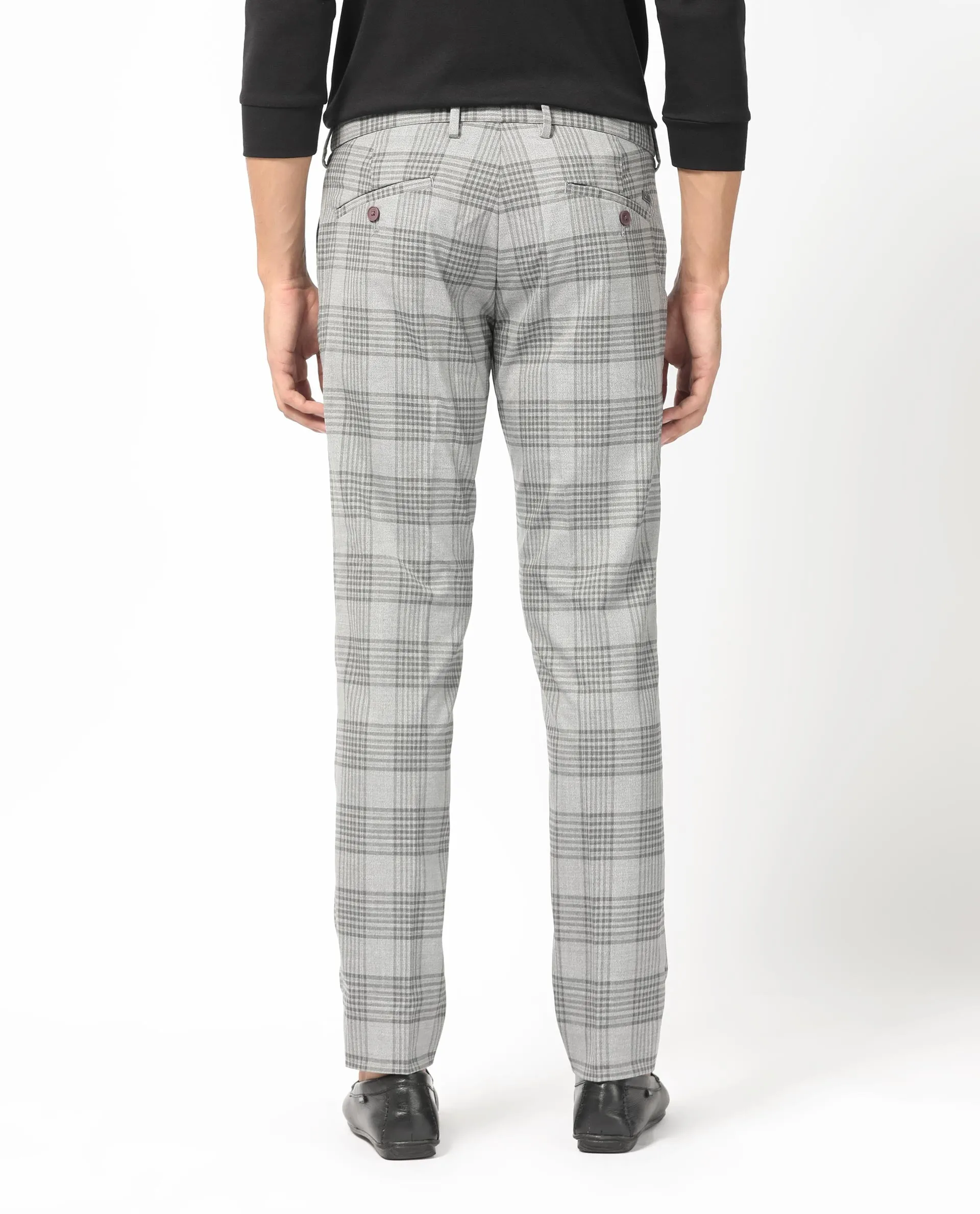 Rare Rabbit Men's Rowe Grey Mid-Rise Regular Fit Checks Trouser