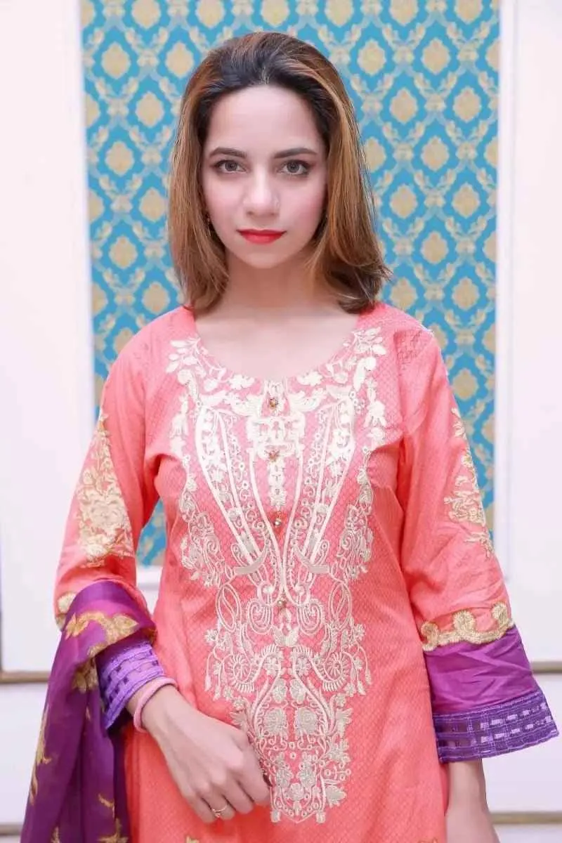 Ready to Wear Embroidered Lawn Pakistani Dresses for Women Shalwar, Kameez with Dupatta - Three Piece Set - Orange