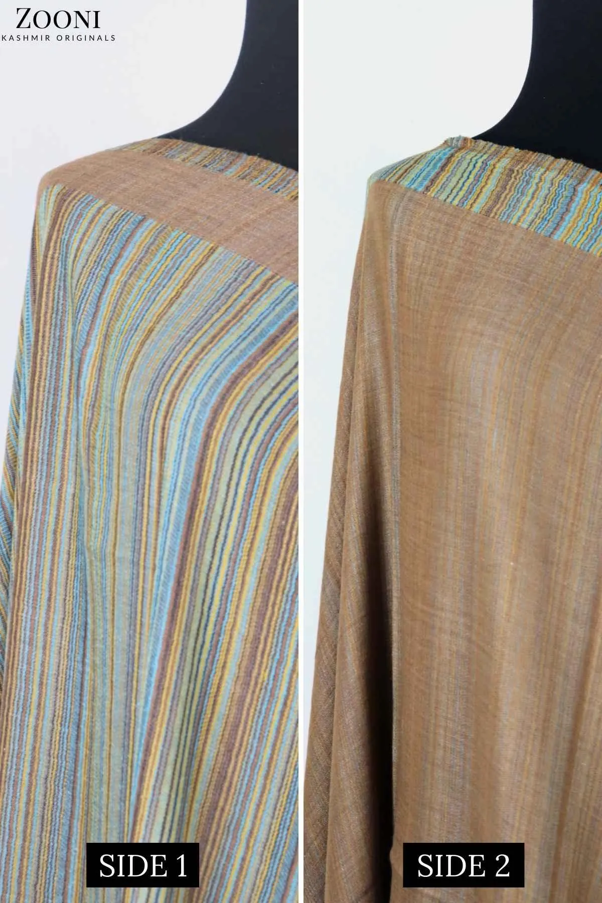 Reversible Superfine Cashmere Striped Shawl - Sandal Brown