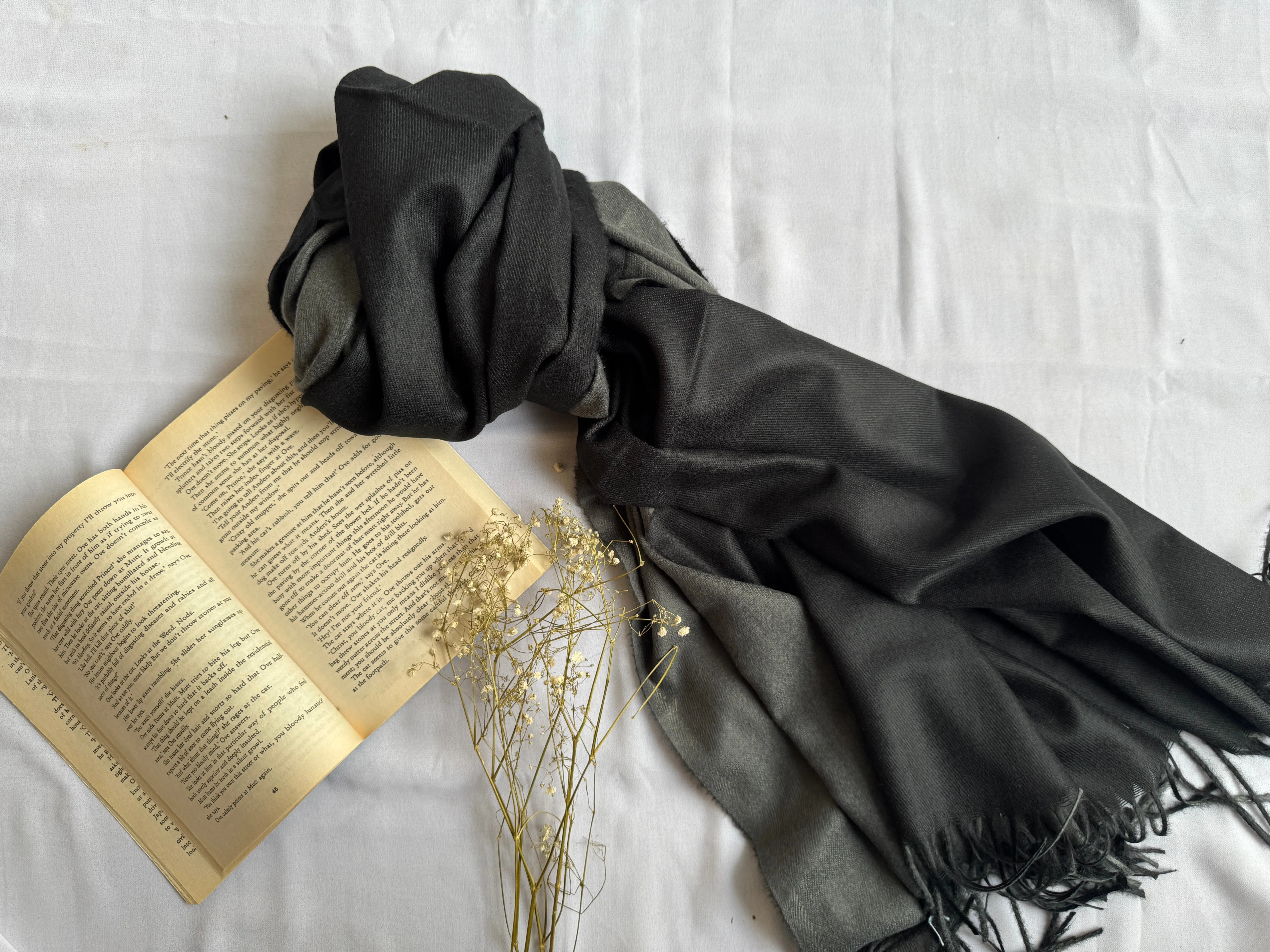 Reversible Woollen Pashmina- Black Grey