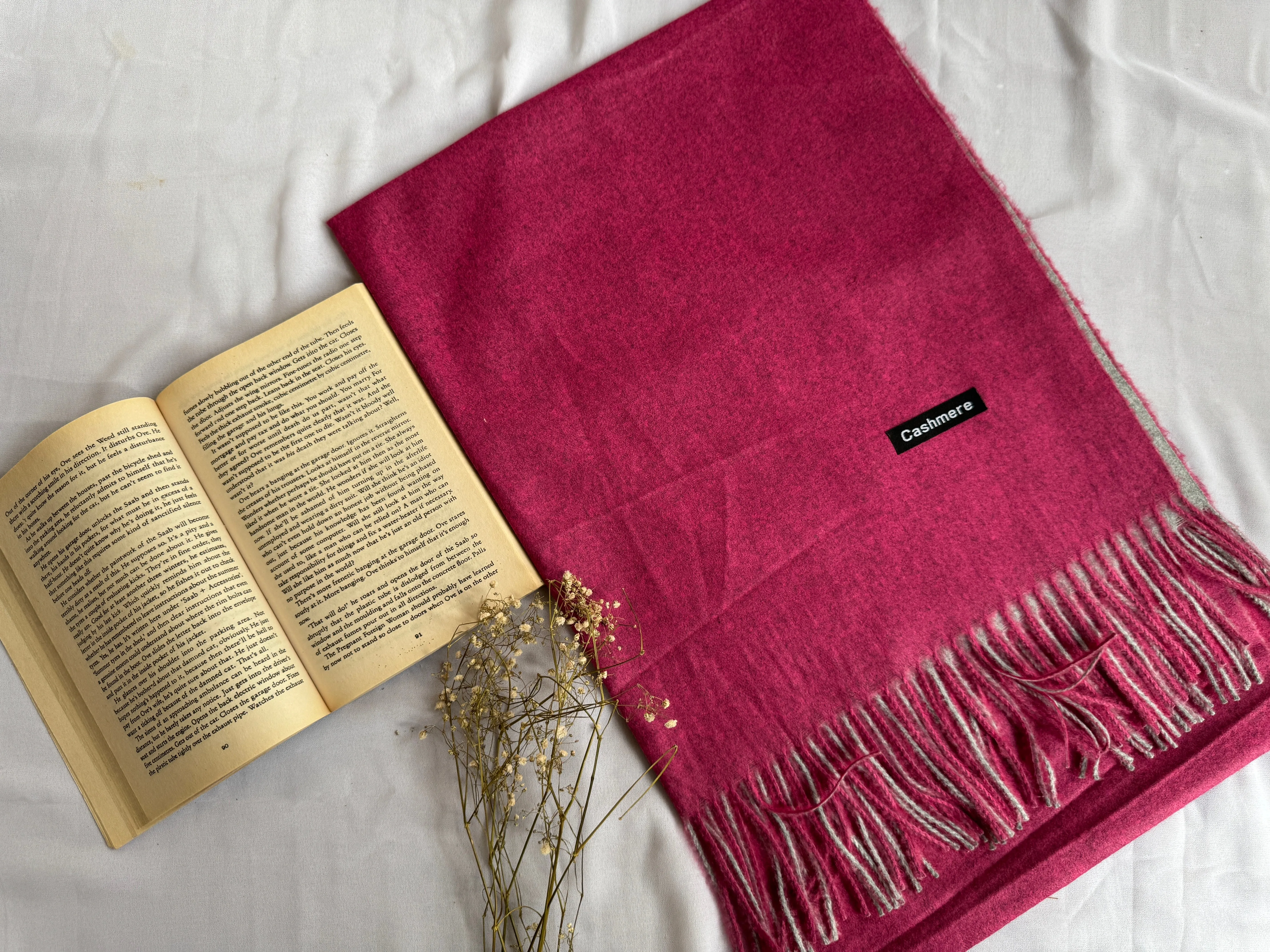 Reversible Woollen Pashmina- Bright Pink Grey