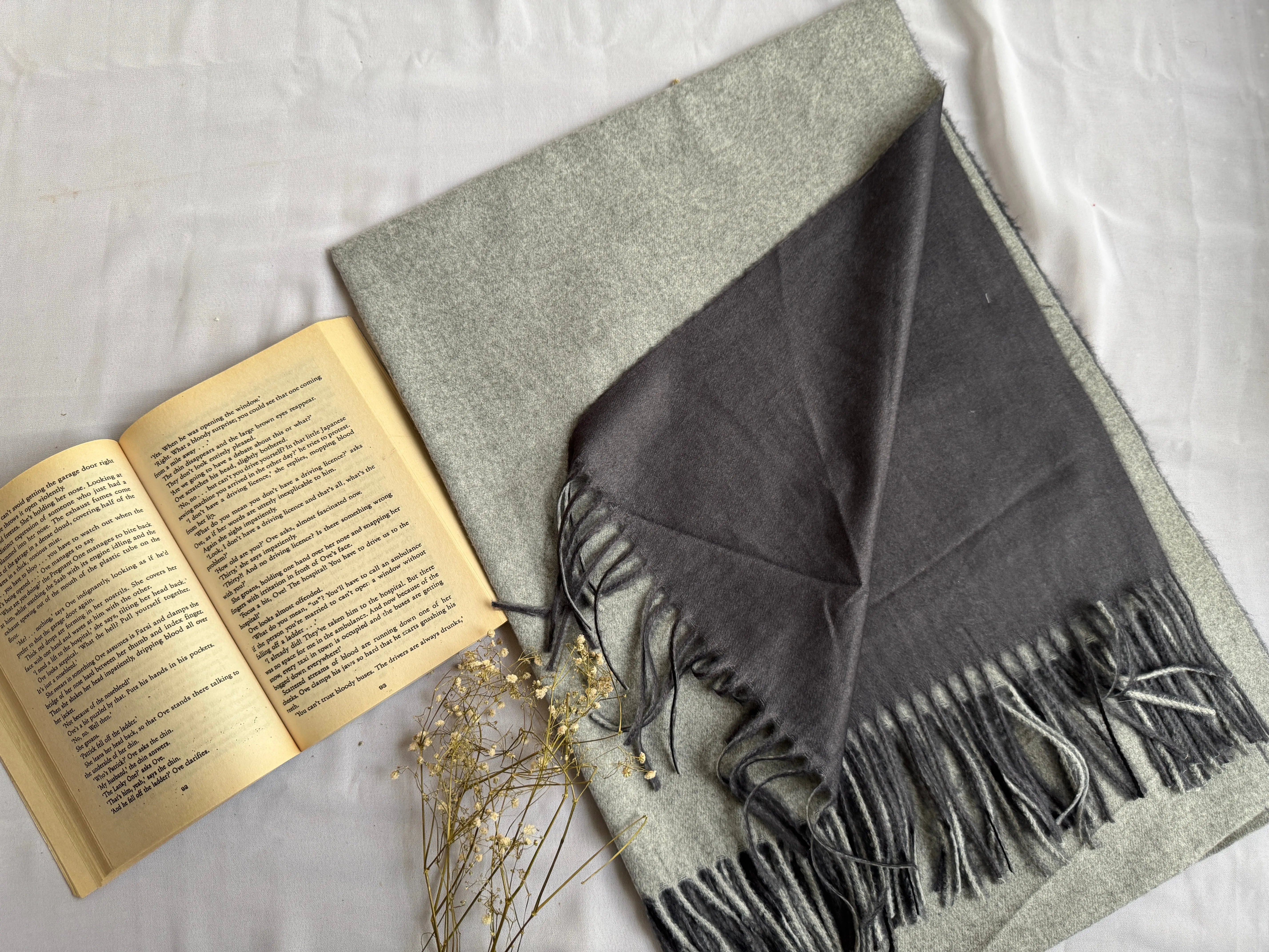 Reversible Woollen Pashmina- Charcoal Silver