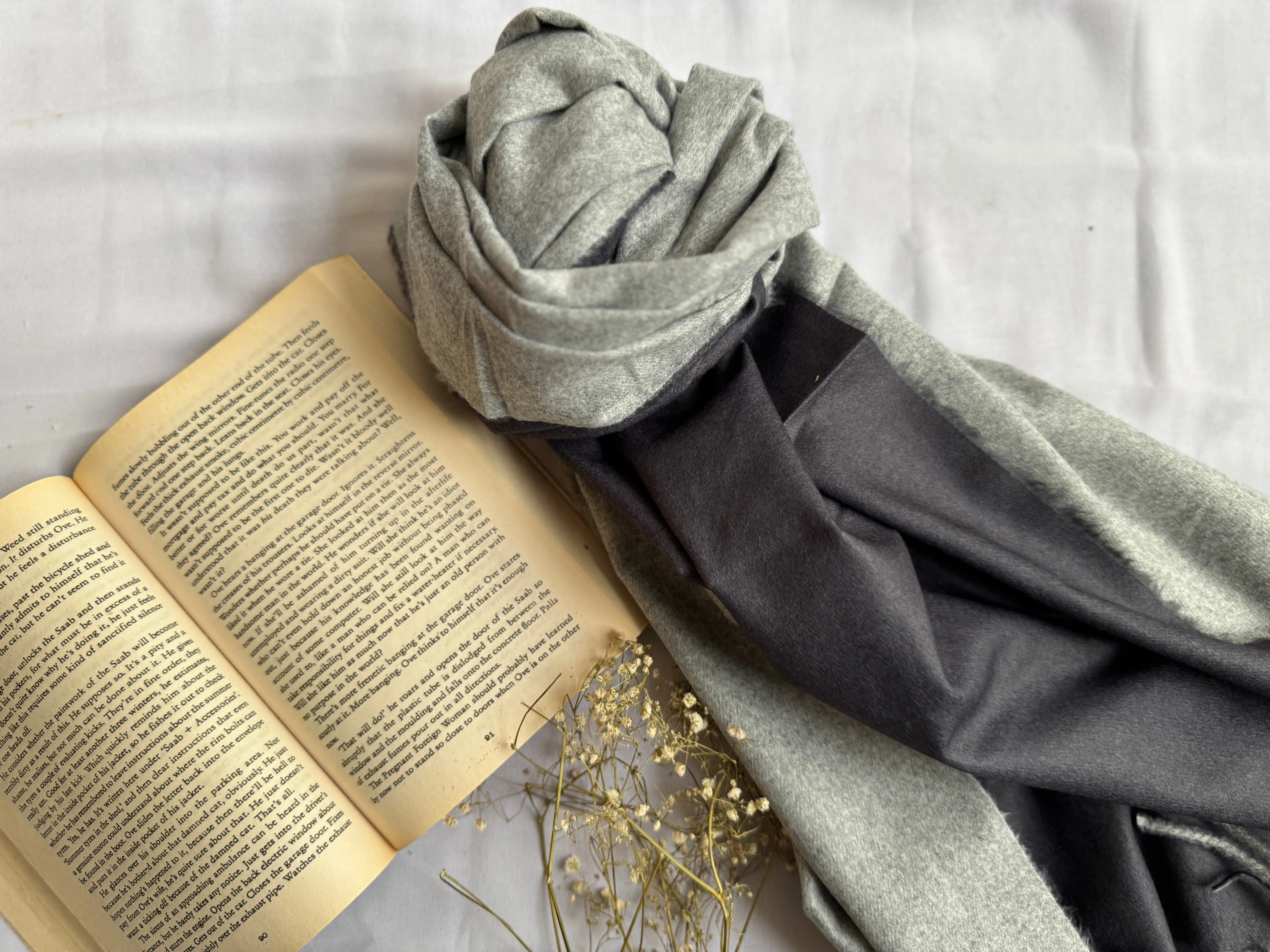 Reversible Woollen Pashmina- Charcoal Silver