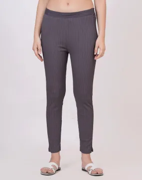 Satrangi Women's Grey Viscose Ribbed Lycra Trouser